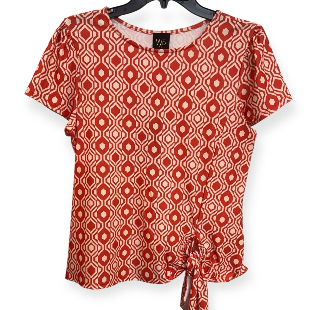 Anthropologie: W5 Women’s Tangerine and Cream Geometric Blouse Size M